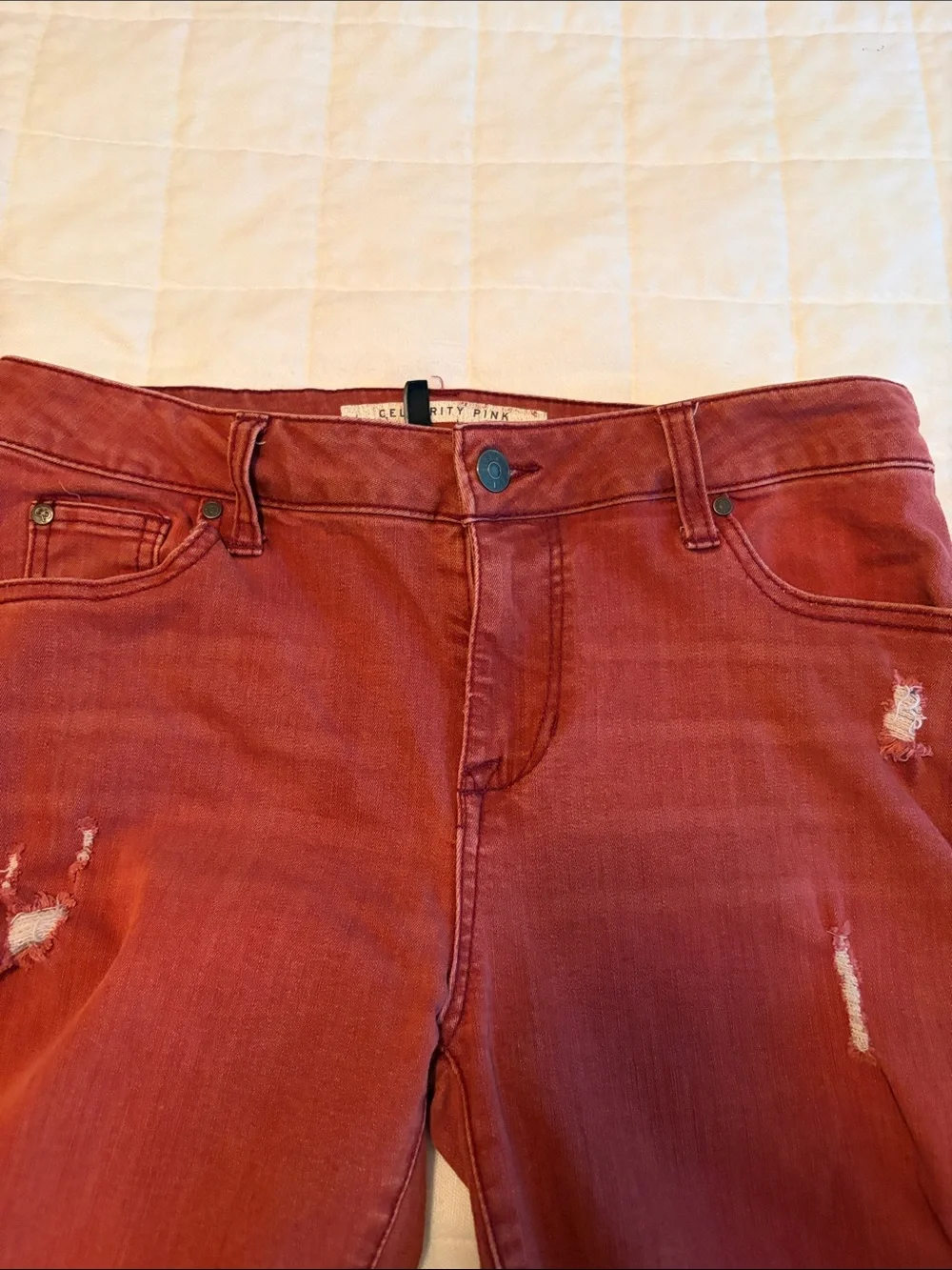 Women’s Red Distressed Skinny Jeans - Classic Fit